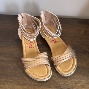 Tan Sandals with Wrap-Around Ankle Strap and Flat Sole
